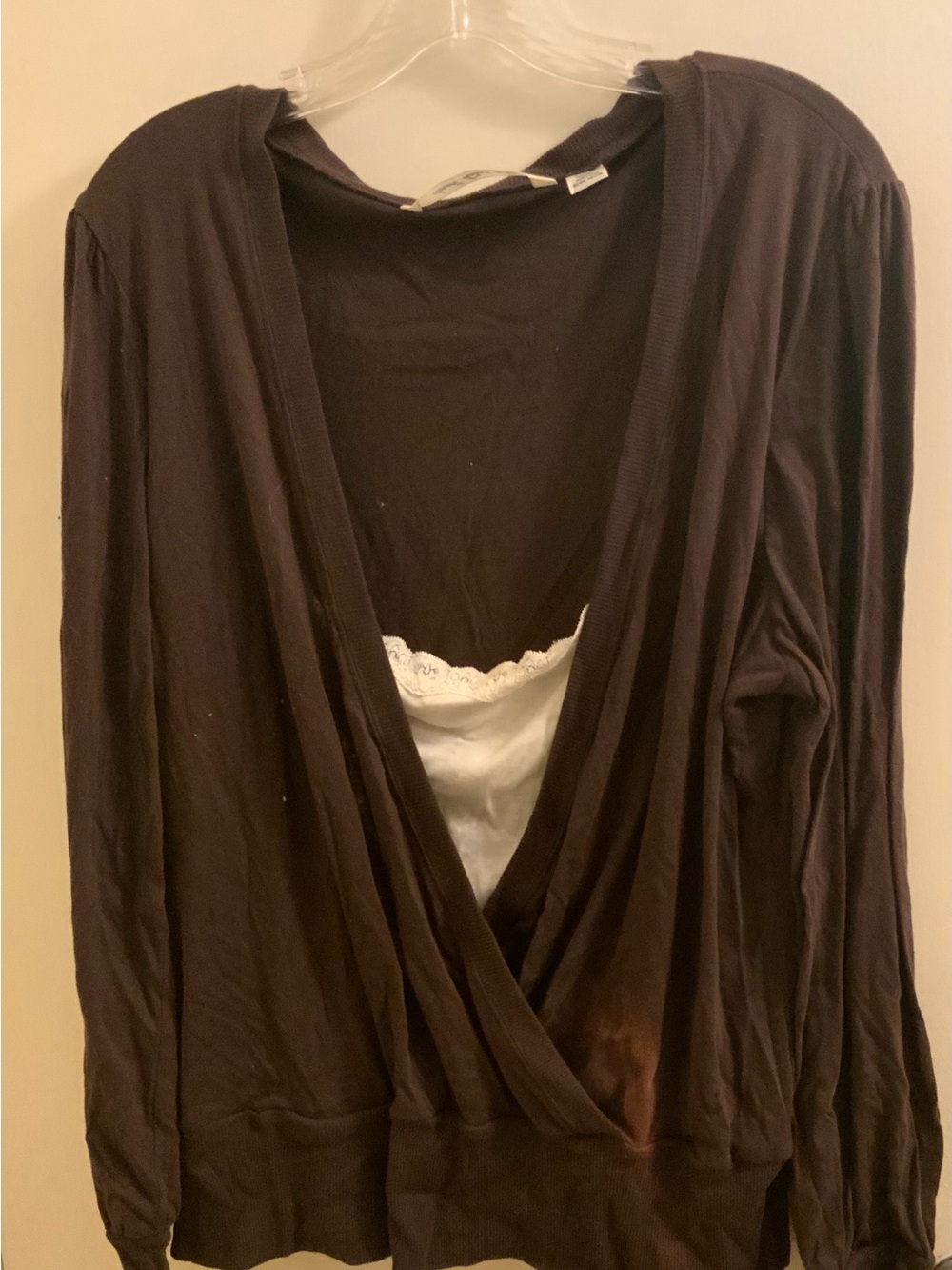 Derek Heart Late Y2K Brown Wrap-Front Long Sleeve Top